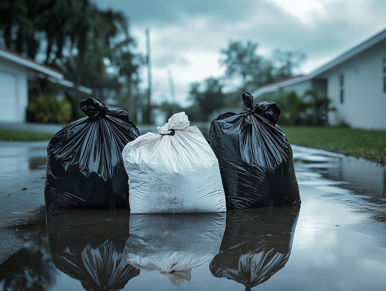 Contractor bags lined along storm-damaged Florida street after hurricane
