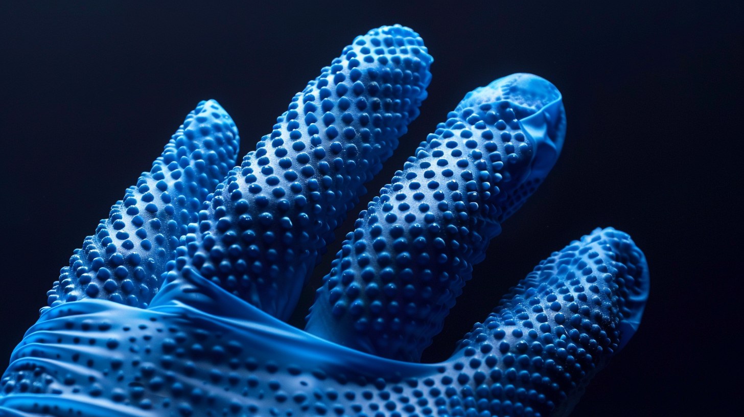 Black 8-mil nitrile gloves crossed — the standard for hurricane cleanup and debris handling