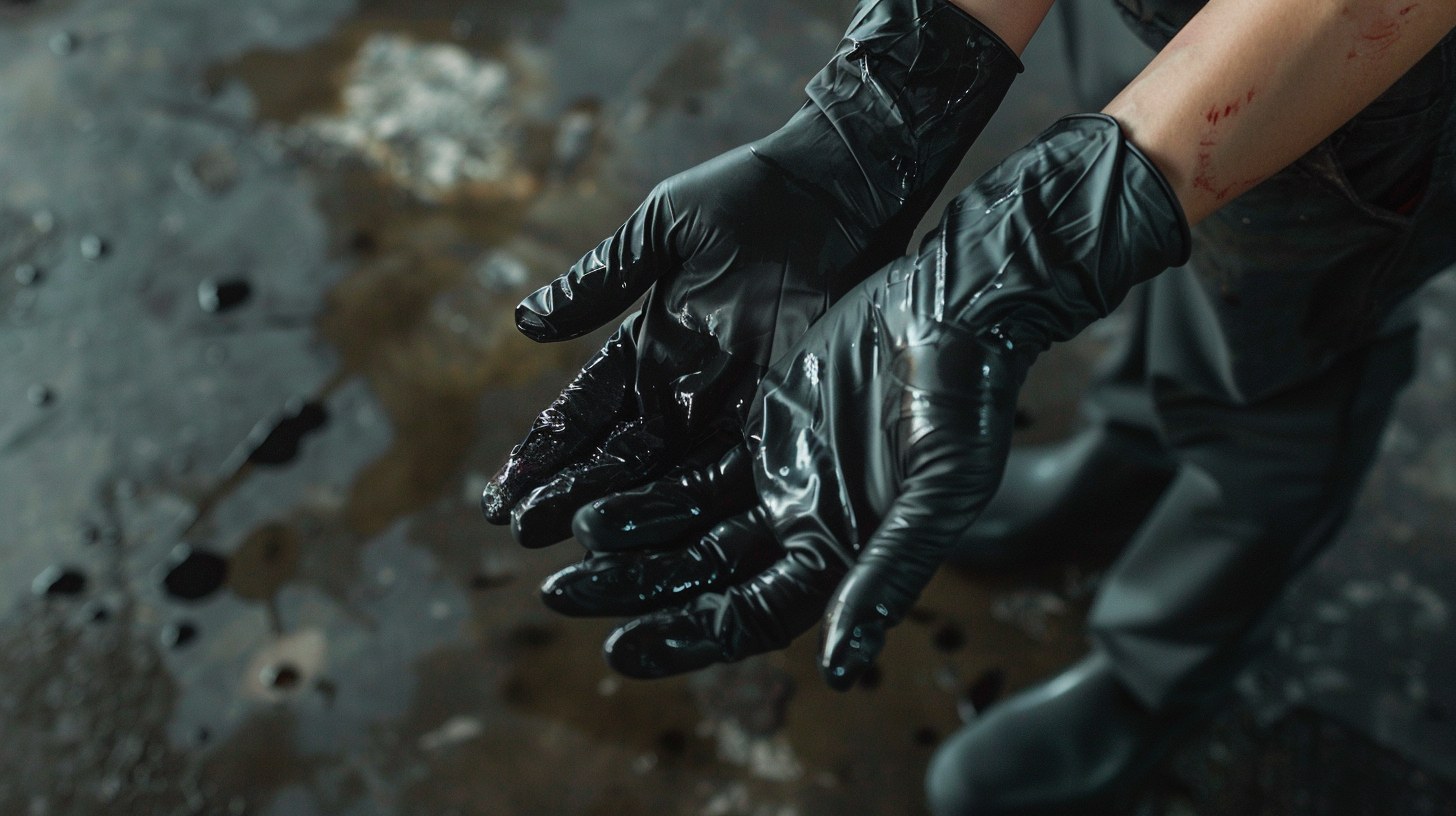 Hands demonstrating inside-out glove removal technique to avoid contamination