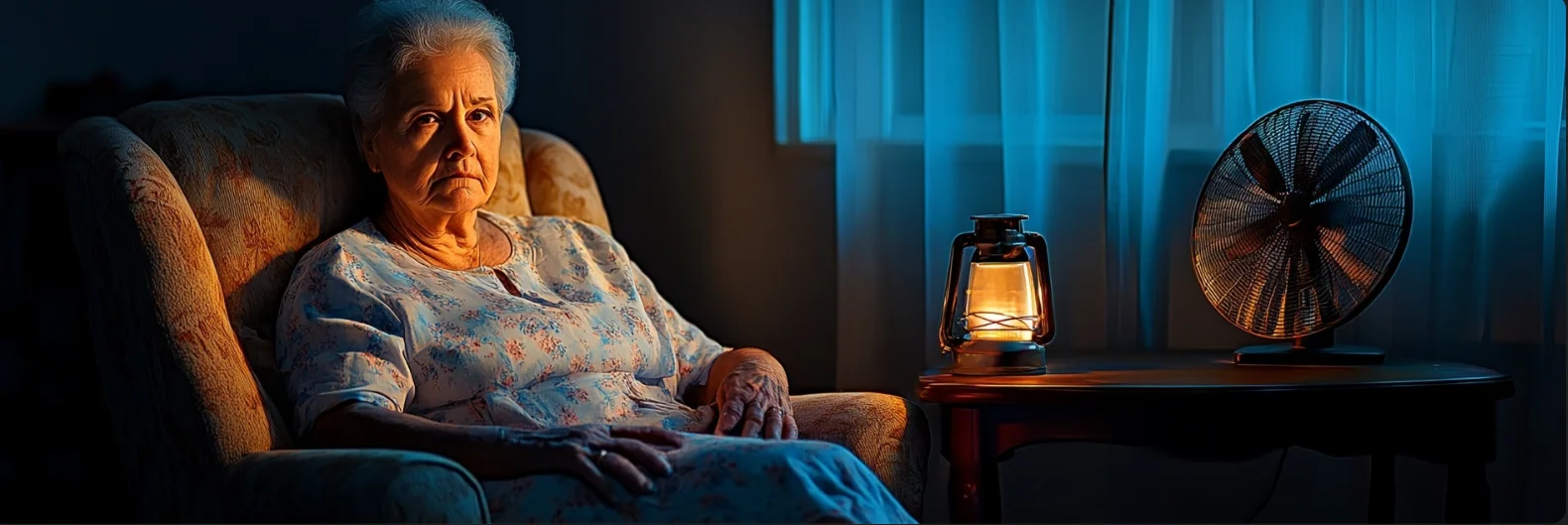 Elderly woman alone during power outage