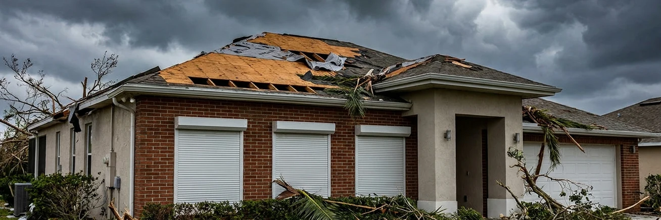 Florida home with severe hurricane roof damage