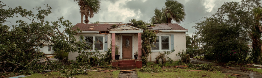 Hurricane damaged Florida home with partial roof loss