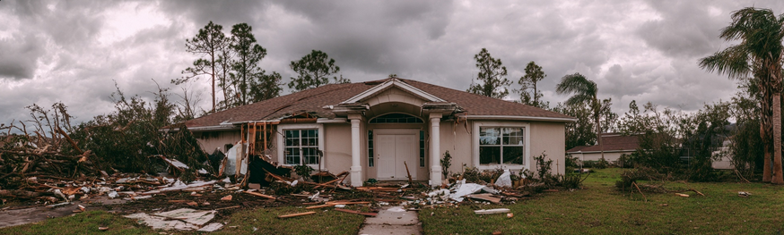 Florida stucco home heavily damaged by hurricane