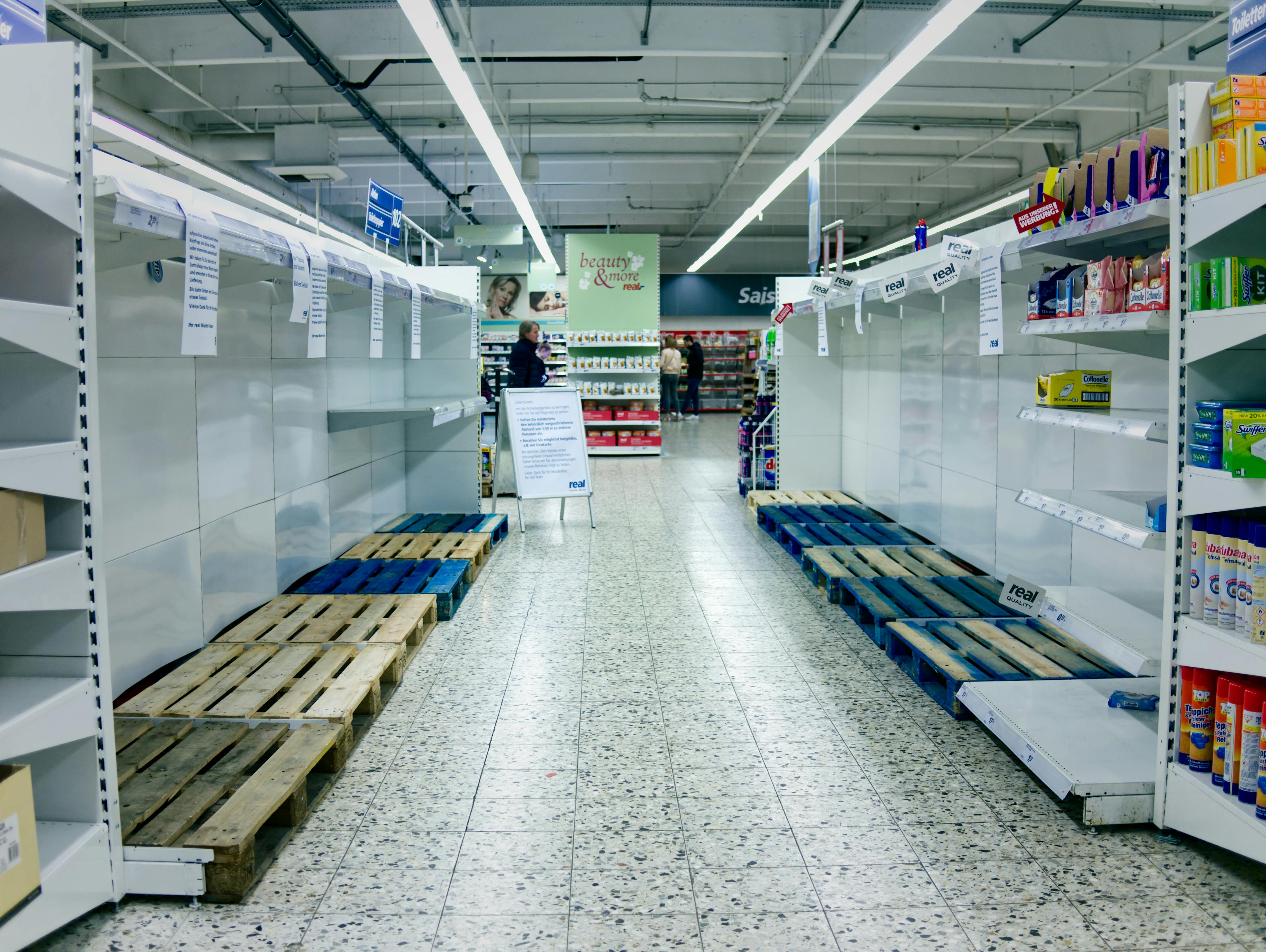Empty store shelves before a hurricane