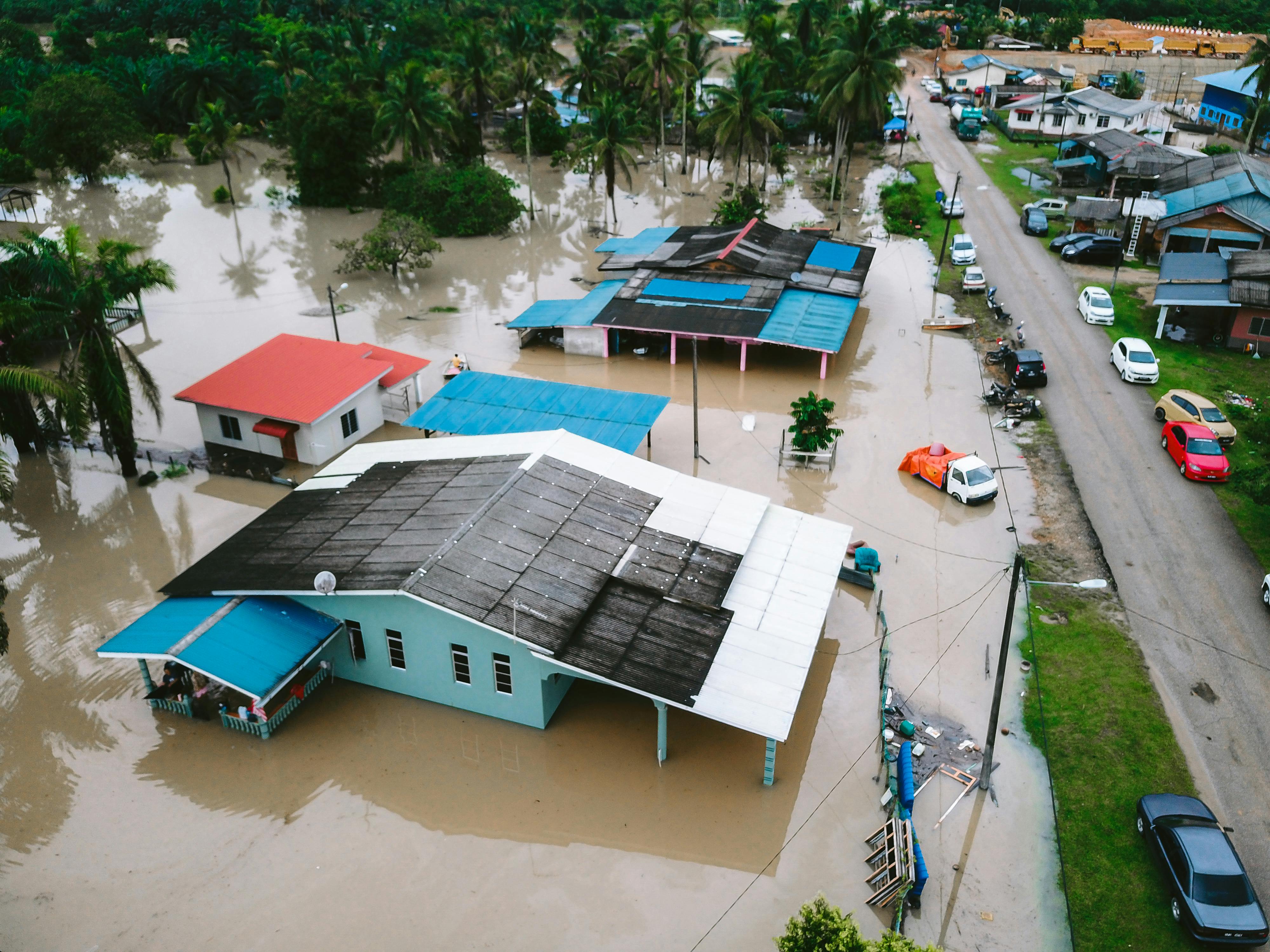 Aerial view of flooded neighborhood