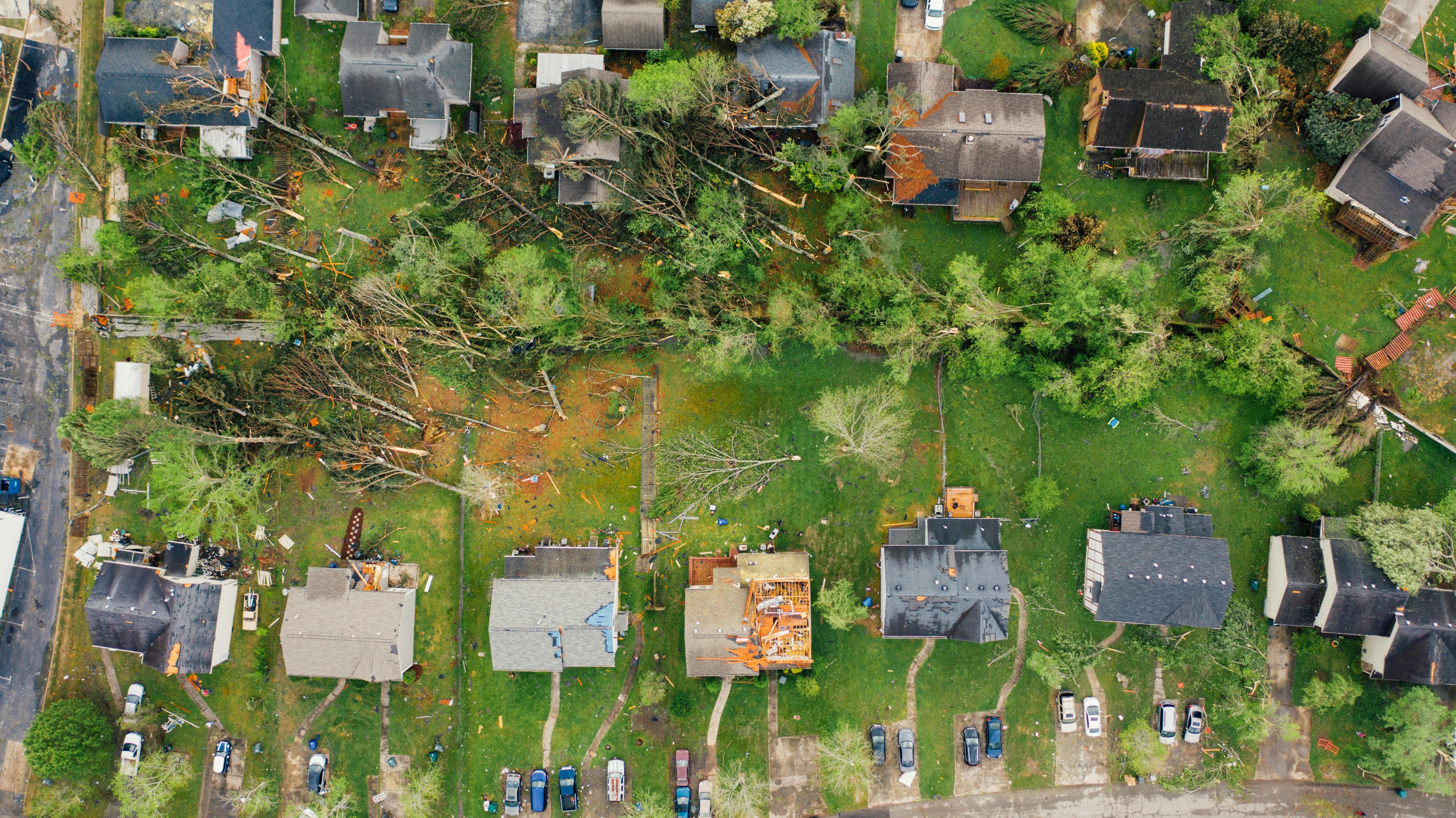 Aerial view of hurricane destruction