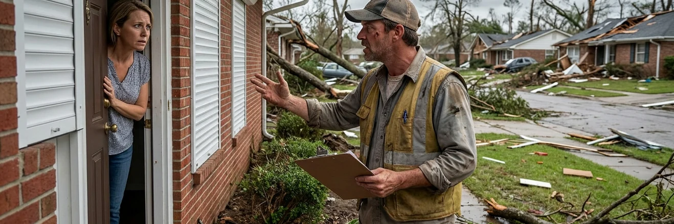 Suspicious door-to-door contractor soliciting homeowners after a hurricane